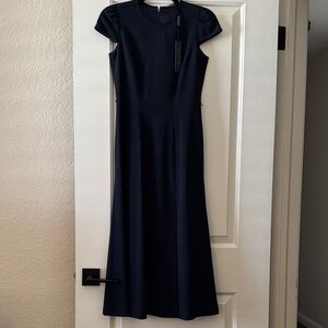 Elie Tahari Navy Cap Sleeve Midi Dress